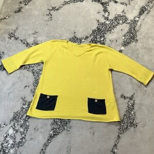 Margaret‎ Winters Sweater Womens Size 2X Yellow Textured Cotton Patch Pocket